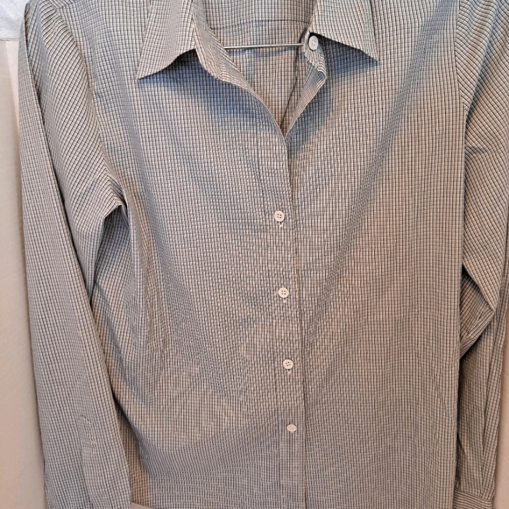 Theory Larissa Blouse Cotton Button Frt Check